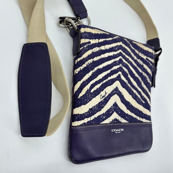 Coach Legacy Zebra Print Canvas Leather Trim Crossbody Bag Purse Purple 23410 - Picture 5 of 13